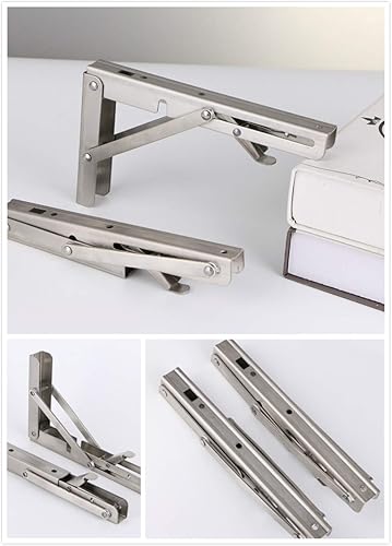Miniatura 2 de Folding Shelf Brackets 16 Inch with Install Screws, 2 Pieces Heavy Duty Stainless Steel 304 Collapsible Shelf Bracket Wall Mounted Triangle Brackets