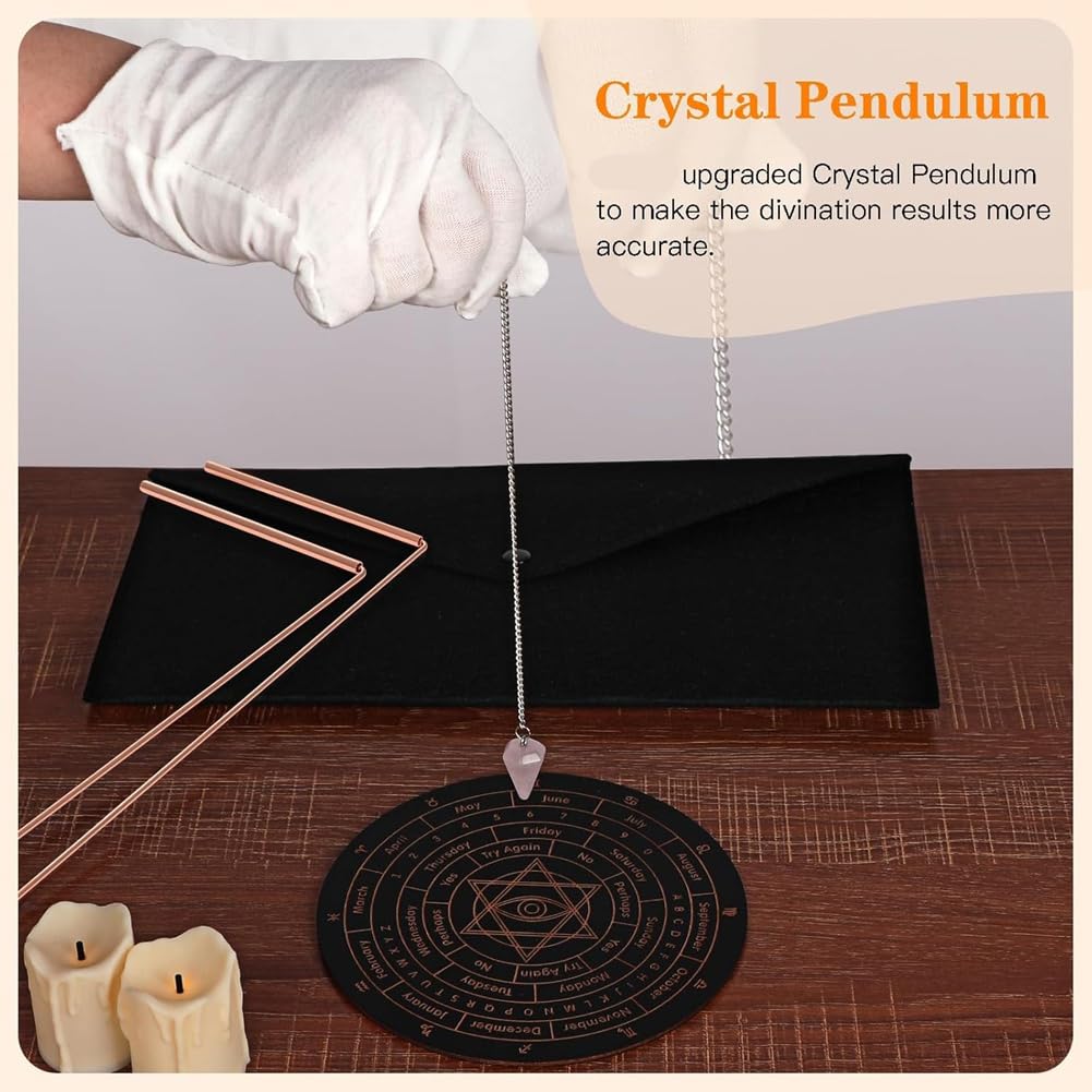Barres de Sourcier en Cuivre Pur 2 Pièces, de Radiesthésie avec Pendule & Natte de Divination pour L'Eau (Accompagnées de Sac &)
