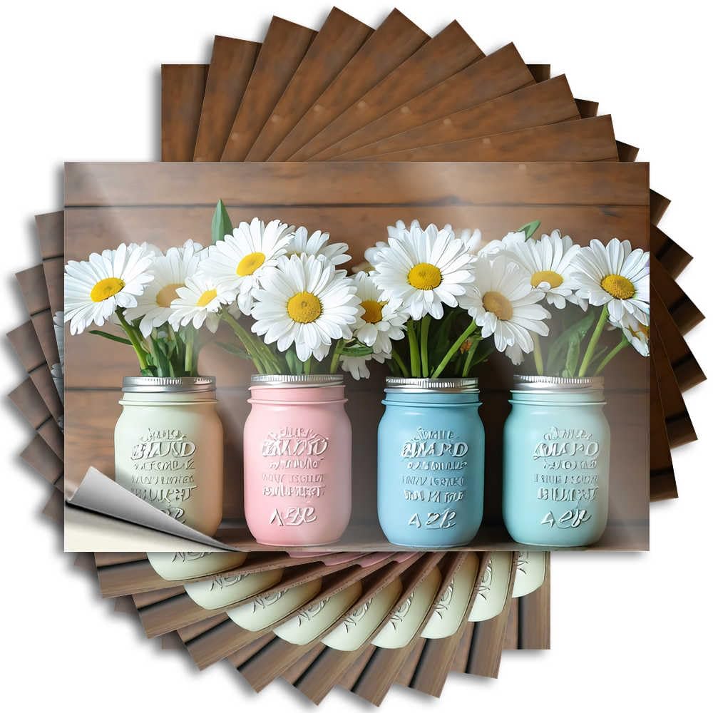 Funny Sticker Room Decoration Peel and Stick - Pastel Jars with Daisies: A Springtime Display Bottle Spring Waterproof Vinyl for Ideas(8X12CM)