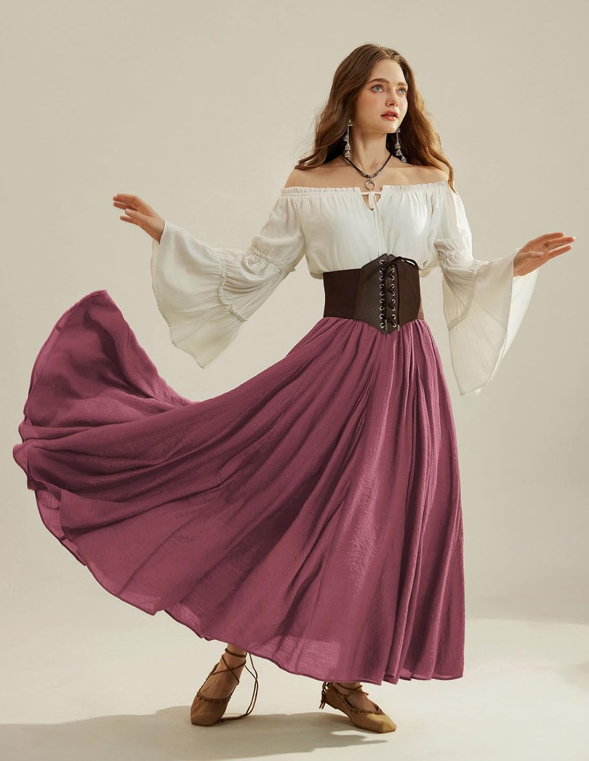 Scarlet Darkness Maxi Skirts for Women Long Flowy Boho Renaissance Skirt with Pockets - Image 8