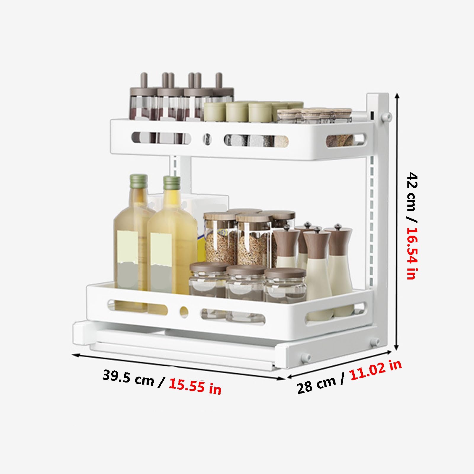 Spülschrank Organizer Unter der Spüle Organizer und Aufbewahrung, 2-stufiger ausziehbarer Schrank-Organizer aus Metall für Badezimmer, Küche, Speisekammer(Color:White)