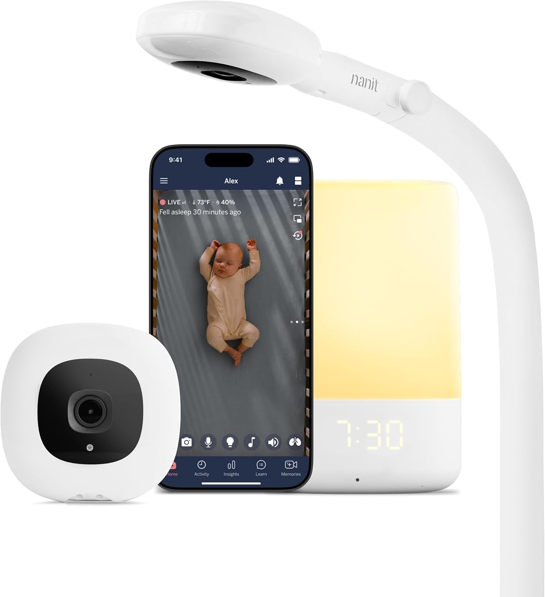 Nursery Bundle Smart Baby Video Monitor w/Floor Stand - 1080p White | Sleep tracking, two-way audio, night vision, motion & cry notifications, HD Wi-Fi camera