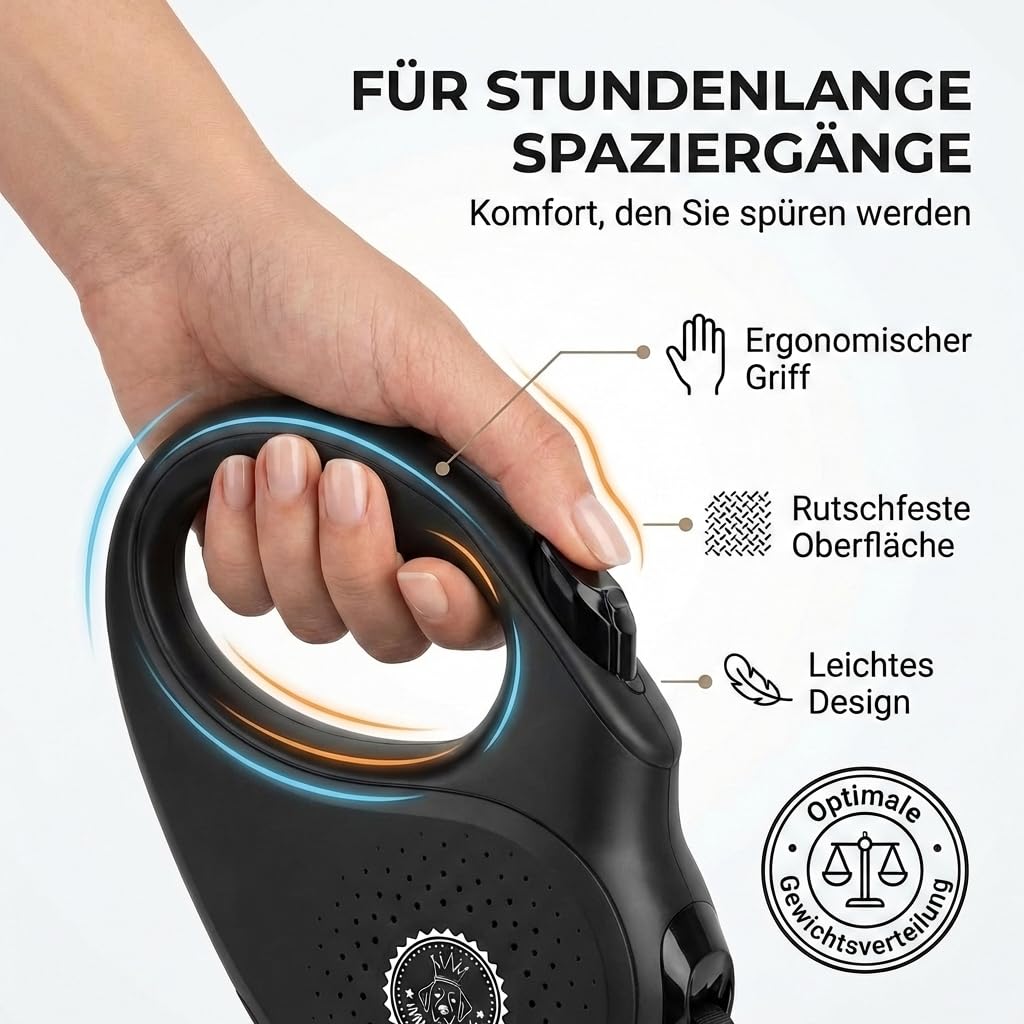 HUND IST KÖNIG Rollleine Hundeleine 8m für kleine & große Hunde | Hochwertige Hundeleine ausziehbar mit bequemen Griff | Robuste Ausziehleine | bis 50kg