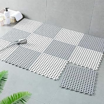 WENGTY Interlocking Rubber Floor Tiles Mats Bathroom Tile with Drain Holes Massage Soft Cushion Flooring Tiles for Pool Shower Bathroom Deck Patio Garage (6)