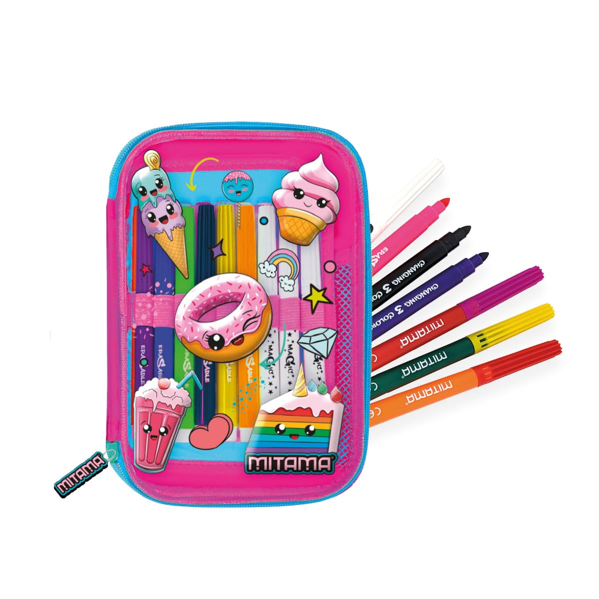 Mitama Magic Pensil School Case, Children, Pink, Candy, Complete with Markers, School and Leisure, Pink, Taglia Unica, Decorative with Cartoon Patterns