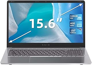 SGIN Laptop, 15.6 Inch 4GB DDR4 128GB SSD Laptops, Windows 11 Notebook with Intel Celeron Quad-Core Processor(Up to 2.5GHz), FHD 1920x1080, 2.4/5.0G WiFi, Bluetooth, Webcam, Mini HDMI