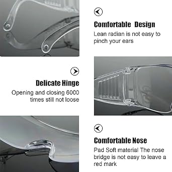 3Pcs Safety Glasses,Clear Goggles,Eyewear Protective Goggles Glasses Anti Splash Scratch,Dust Proof for Eye Full Protection Construction Laboratory Outdoor Glasses., 5.6 x 1.7 inch