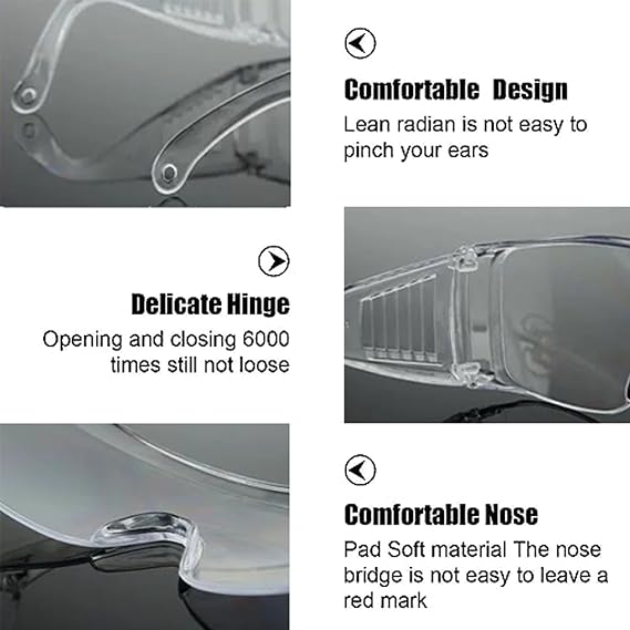 3Pcs Safety Glasses,Clear Goggles,Eyewear Protective Goggles Glasses Anti Splash Scratch,Dust Proof for Eye Full Protection Construction Laboratory Outdoor Glasses., 5.6 x 1.7 inch