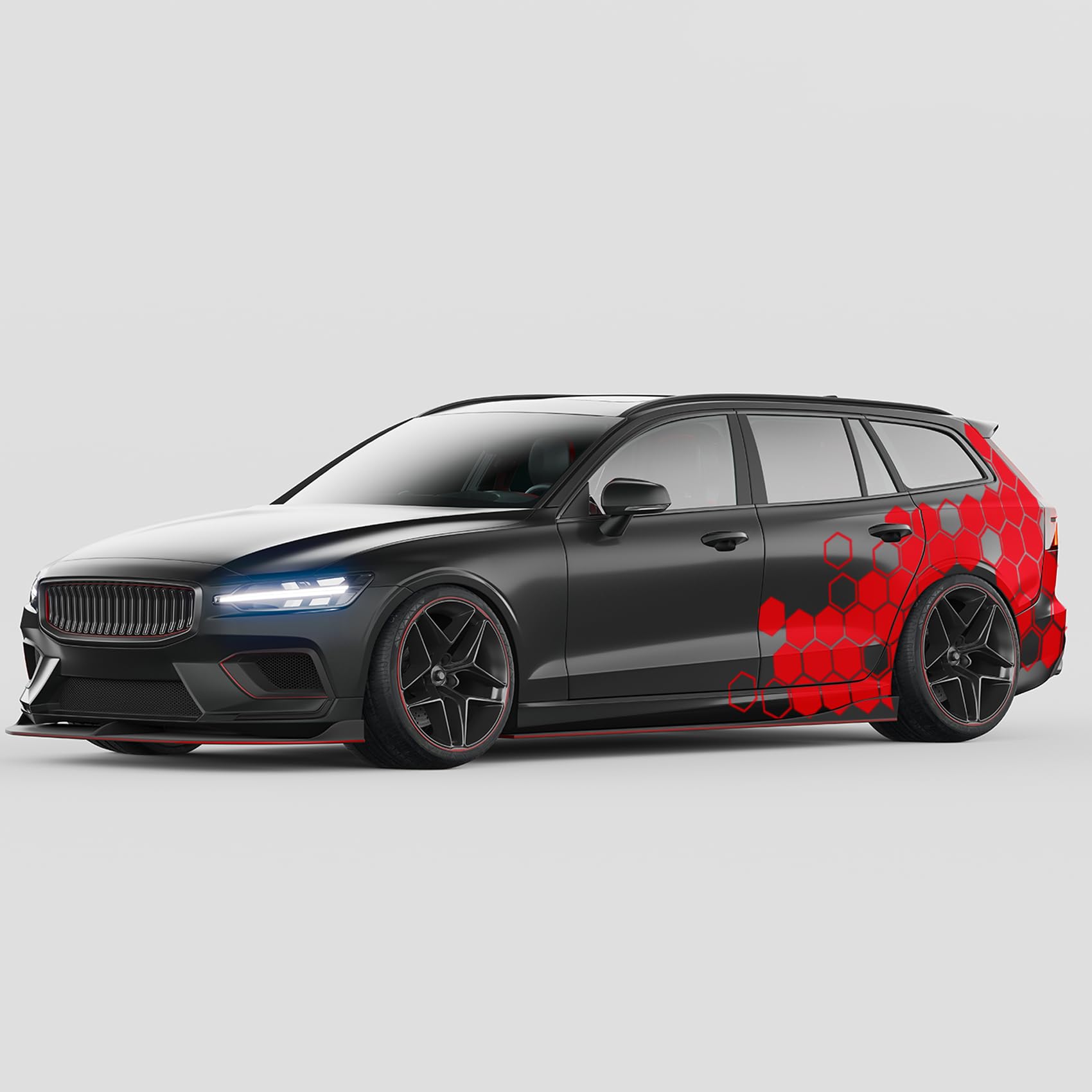 Finest Folia - Set di 2 adesivi XXL per auto da 200x60 cm ciascuno, moto, autobus, accessori per veicoli, decorazione a nido d'ape, design a linee, pellicola di tuning KX078 (05 Rosso carminio)