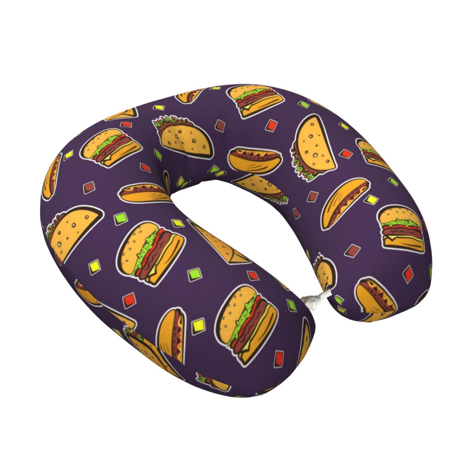 LKYMOH Taco Hamburger Hot Dog Pattern, Travel Neck Pillow U-Shaped Memory Neck Support Soft Comfortable With Washable Cover For Airplane Car Traveling and Office