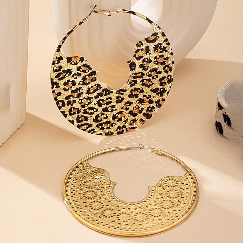 Leopard Print Earrings for Women Vintage Leopards Print Hoop Earrings 90s Large Bamboo Hoop Earrings Hypoallergenic Statement Hoop Earring Trendy Birthday Party Wedding Jewelry - Image 5