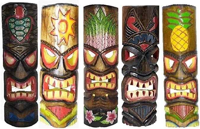 WorldBazzar ORIGINAL 20" Large Set of 5 Polynesian Hawaiian Tiki Style Wall Masks