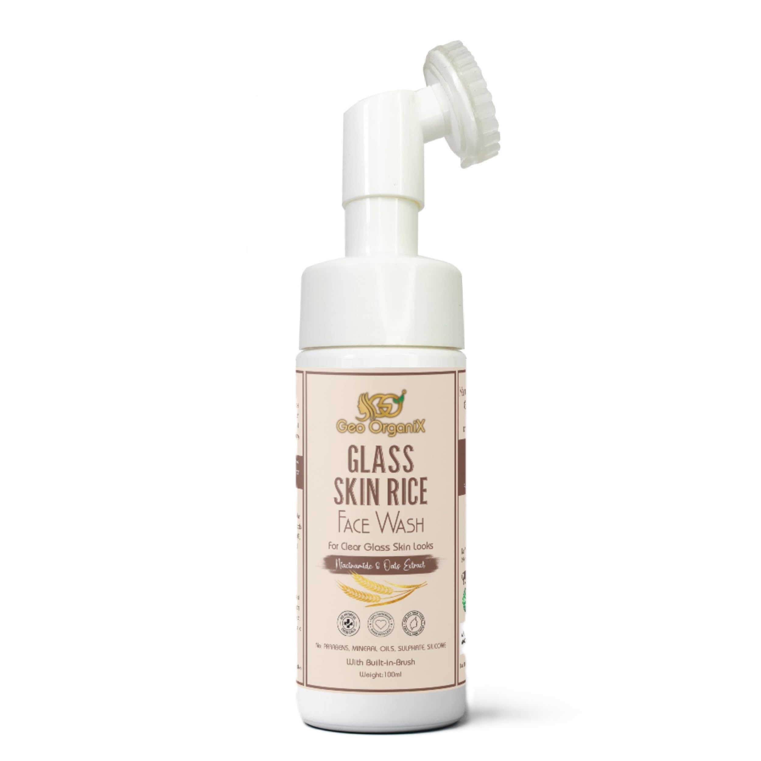 Geo OrganiX Glass Skin Rice Facewash for Clear Glass Skin Look – Infused with Niacinamide and Oats Extracts (100ml)