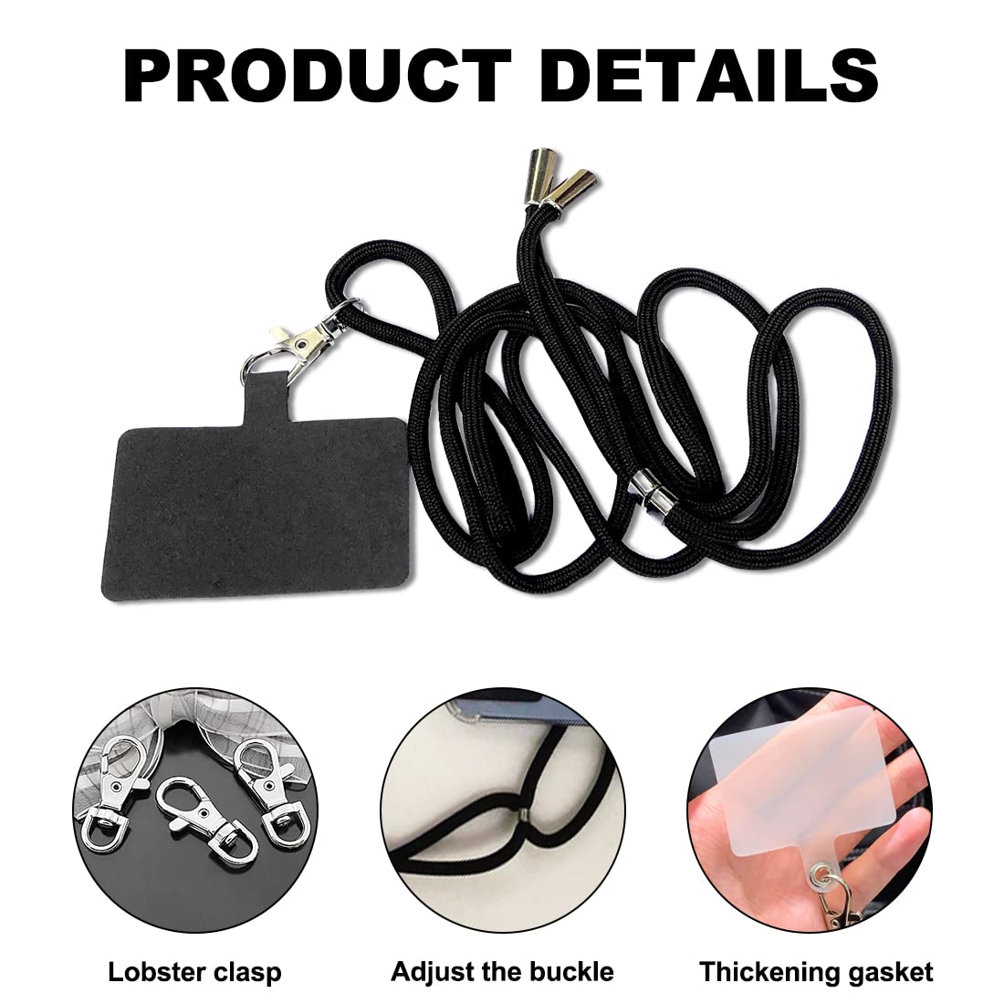Cordon Téléphone Portable Pour Cou/ceinture - 2 Pièces, Longueur Réglable, Pour Smartphones Avec Coque - 6