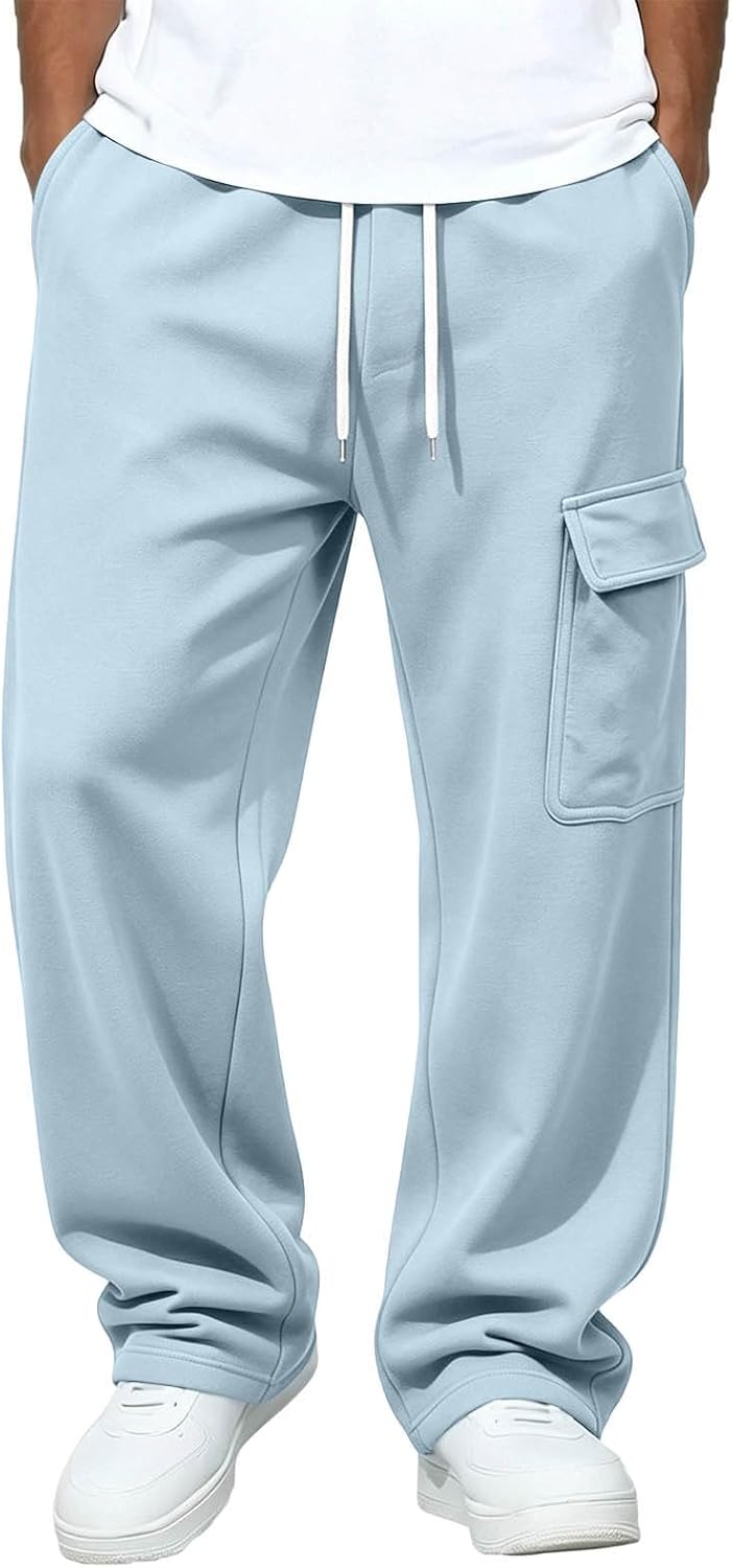 Sweatpants for Men Elastic Waist Fleece Lined Drawstring Cargo Pant