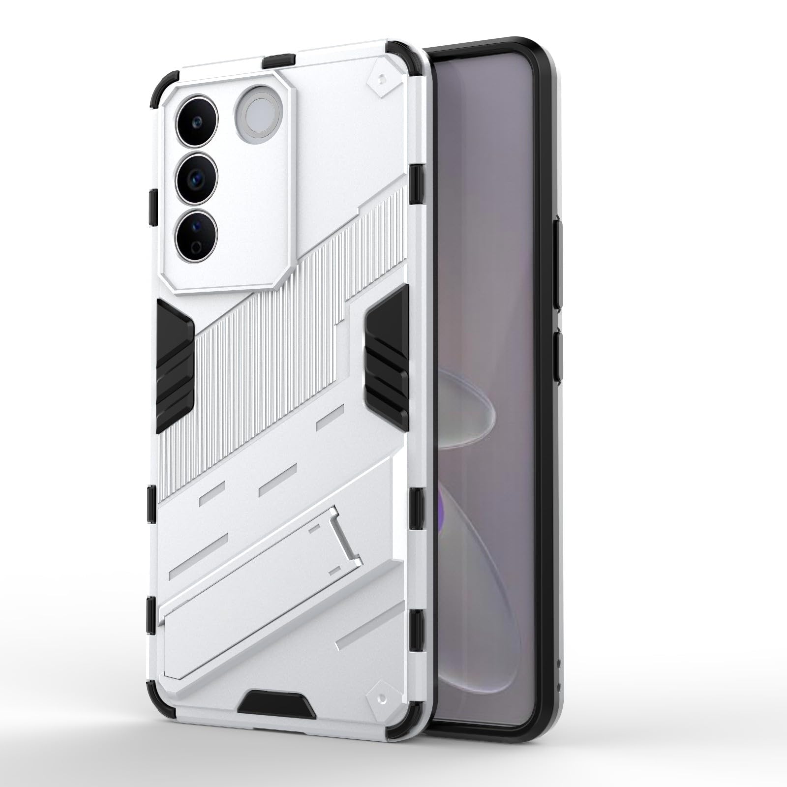 GOLDEN MASKcompatible with Vivo V27 5G Punk Armor 2 in 1 PC + TPU Shockproof Phone Case with Invisible Holder for vivo V27 5G (White)
