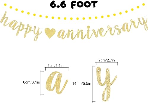 Miniatura 2 de LINGTEER Cartel de corazón con purpurina dorada de feliz aniversario, perfecto para decoraciones de fiesta de aniversario de boda.