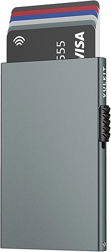 Carteira fina de metal minimalista com porta-cartões pop-up com proteção RFID, Cinza espacial, Taille unique, Minimalista
