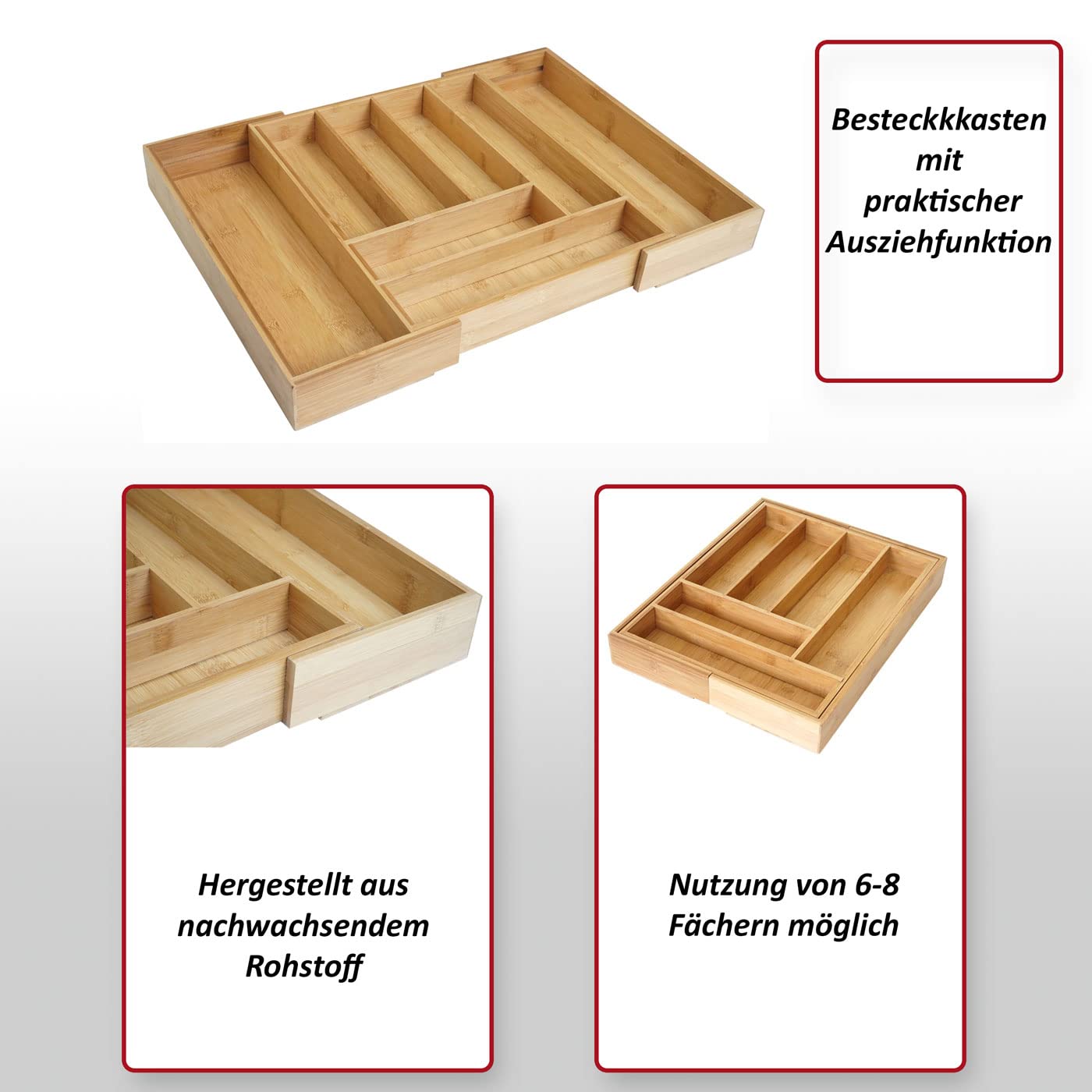 Mendler Bandeja para cubiertos HWC-B20AM (bambú, 35-58 x 45 cm)