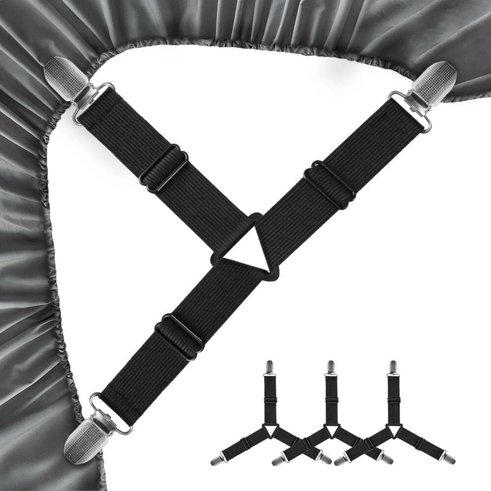 Bed Sheet Holder Straps, Adjustable Bed Sheet Fasteners and Triangle Elastic Mattress Cover Clips Suspenders Grippers Fasteners Heavy Duty Keeping Sheets Place for Flat Sheets, Fitted Sheets-picture-10