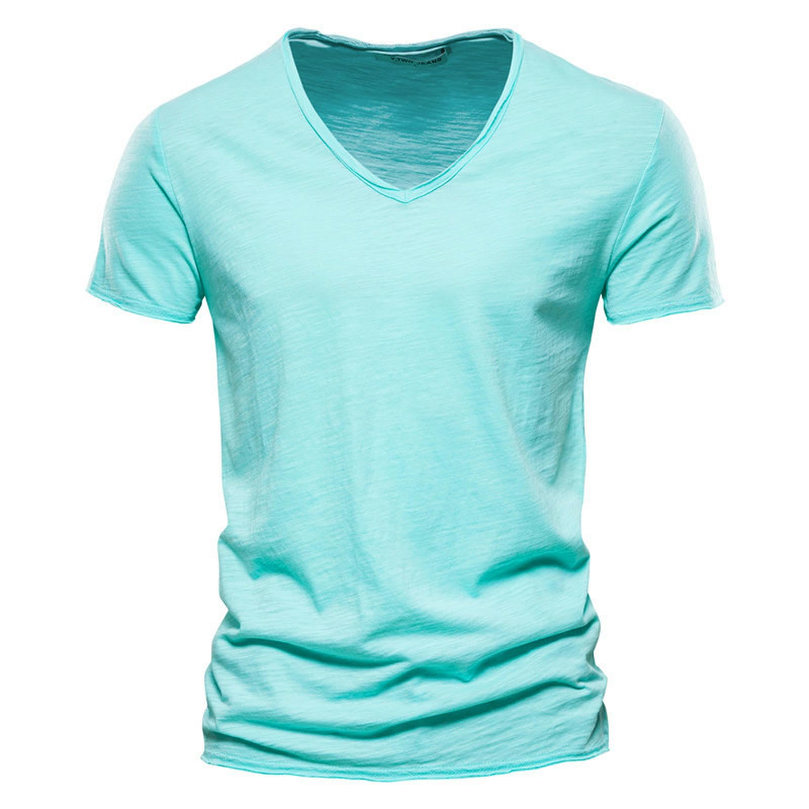 T-shirt d'été à manches courtes col en V vert clair XL pour homme look décontracté