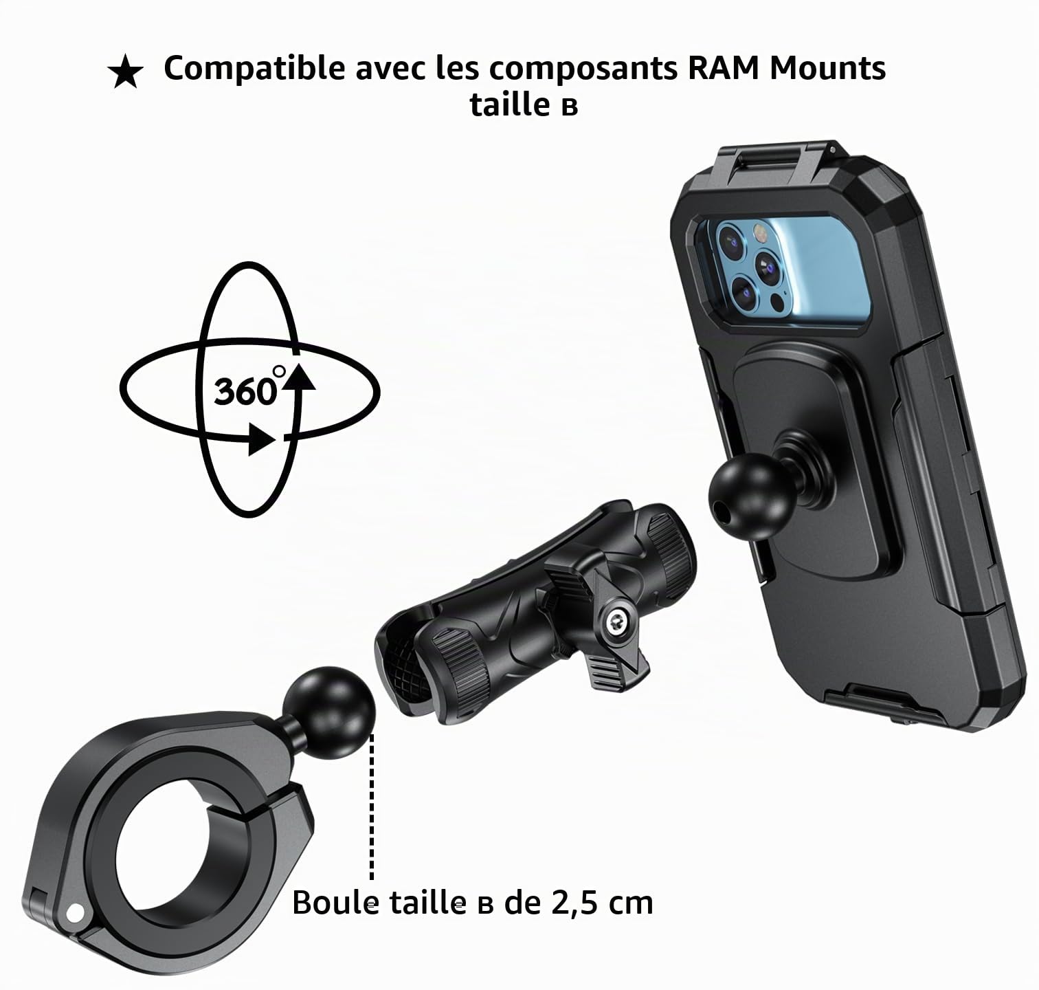iMESTOU Support de Téléphone étanche pour AVT avec Adaptateur de Fixation pour AVT UTV 1,5''/1,75''/1,85''/2''/2,1'', Convient pour Les Smartphones de 5,5"-6,8"(Taille L)