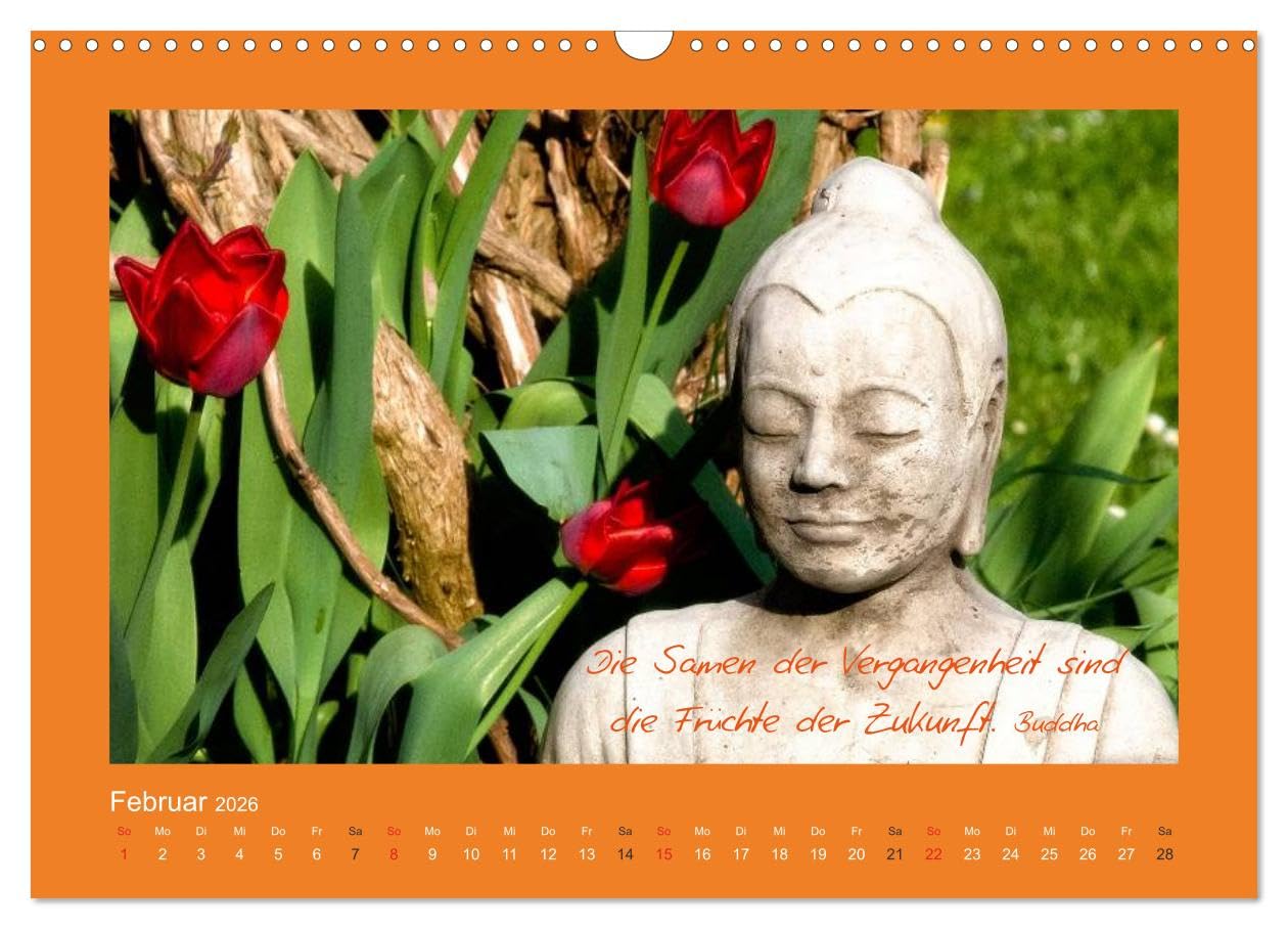 Buddha & Zitate (Wandkalender 2026 DIN A3 quer), CALVENDO Monatskalender: Buddha-Statuen und weise Zitate für ein positives Lebensgefühl