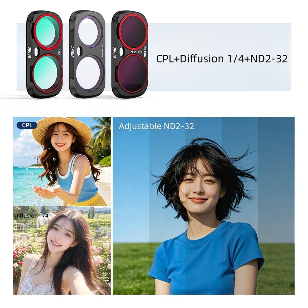 Juego de filtros magnéticos ND y CPL para Insta 360 Luna Ultra, Diffusion 1/4 y kit de filtro ajustable ND2-16-32, lente de cristal óptico para accesorios Insa 360 Luna Ultra (CPL+Diffusion 1/4+