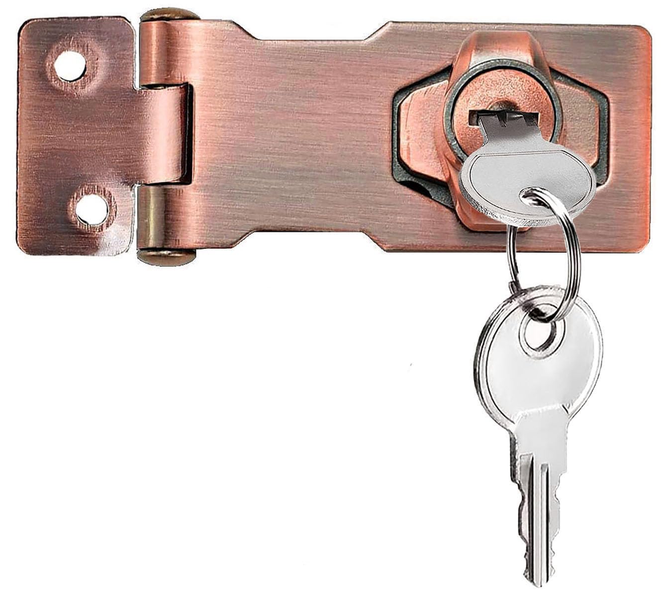 Litensh Keyed Hasp Lock Right Angle 90 Degrees Lock Hasp Twist Knob Keyed Locking Hasp Shed Locks Door Clasp Door Bolt Latch Buckle Hasp with Padlock Keys for Cupboard (Red Bronze 3 Inch)