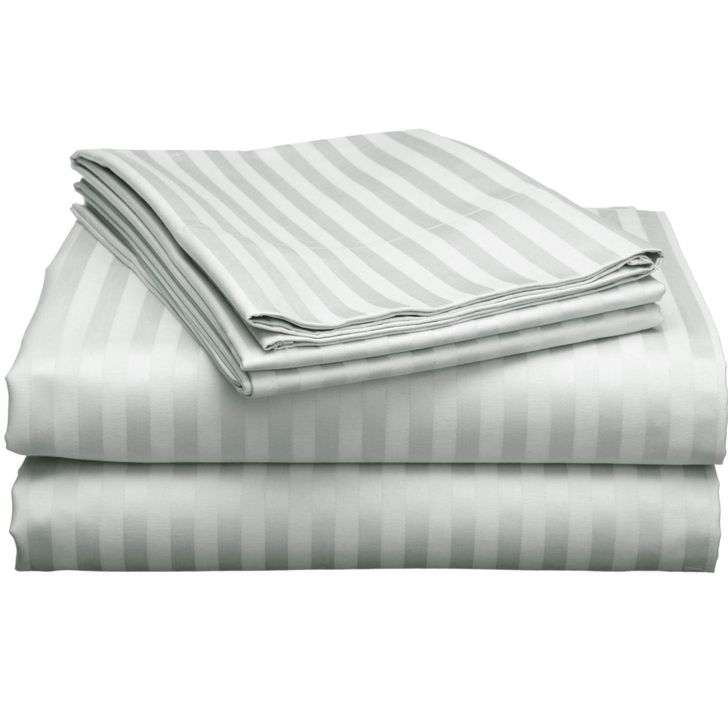 Top Split King-Light Grey Stripe Sheet Set for Split-Head Adjustable Bed, 28" Split at Top, 800 Thread Count 100%-Long-Staple-Cotton Top-Split Sheet-Set, Fits 18" Deep Pocket