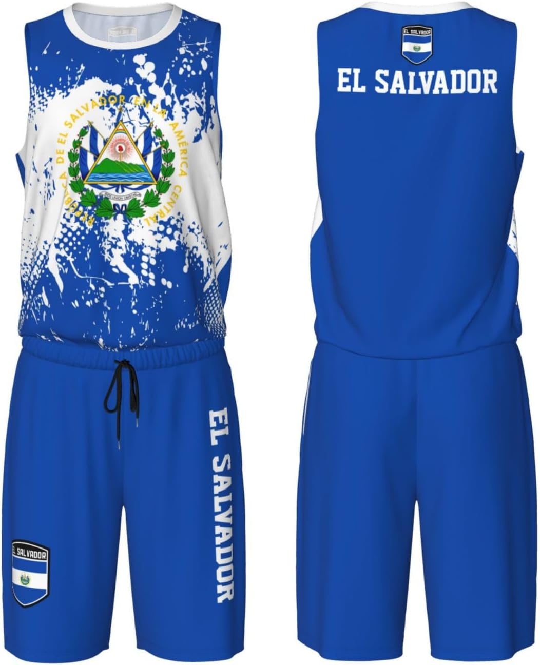 El Salvador Flag Grain (1) Basketball Jersey Uniform Suit for Men Women Adults Training Athletic Set