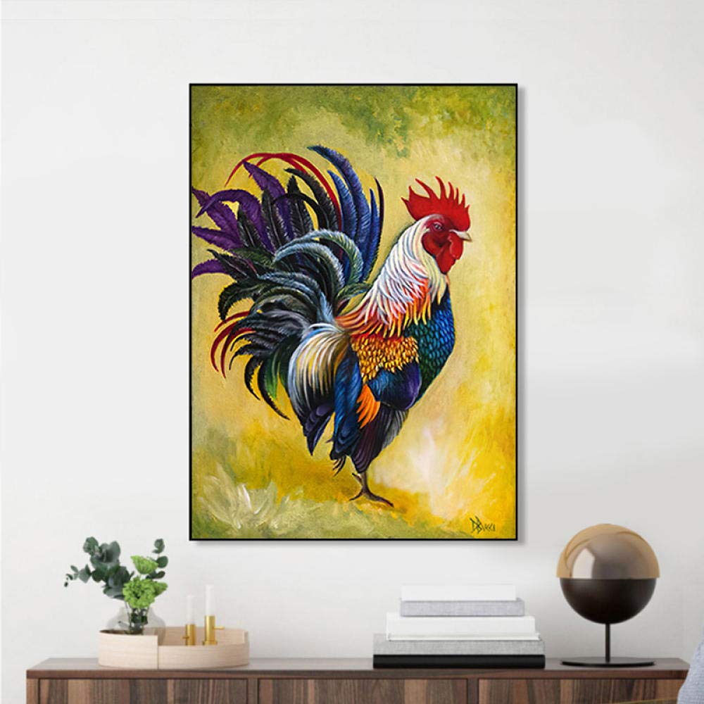 Peinture Sur Toile Décoration Intérieure Coq Coloré Photos Salon Impressions Animaux Poulet Affiche Mur Art Photos - 50 X 50 Cm X 1 Pas De Cadre