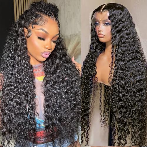 Lemoda 13x6 Full Lace Frontal Wigs 210% density Deep Wave Wig Human Hair 13x6 Deep Wave Lace Front Wigs Human Hair for Black Women HD Transparent Lace Frontal Wigs Human Hair Curly Wigs 24 INCH