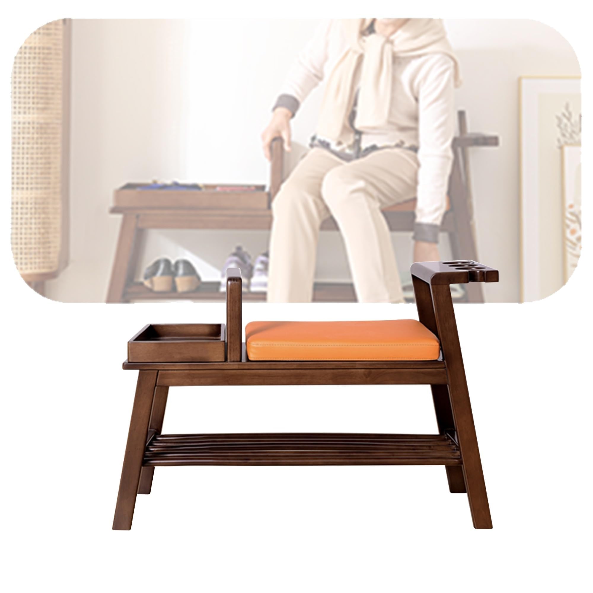 SDCFFC Entryway Wood Shoe Organizer Rack Bench with Storage and Cushion for Front Door Entrance Foyer Hallway,Ideal for Home