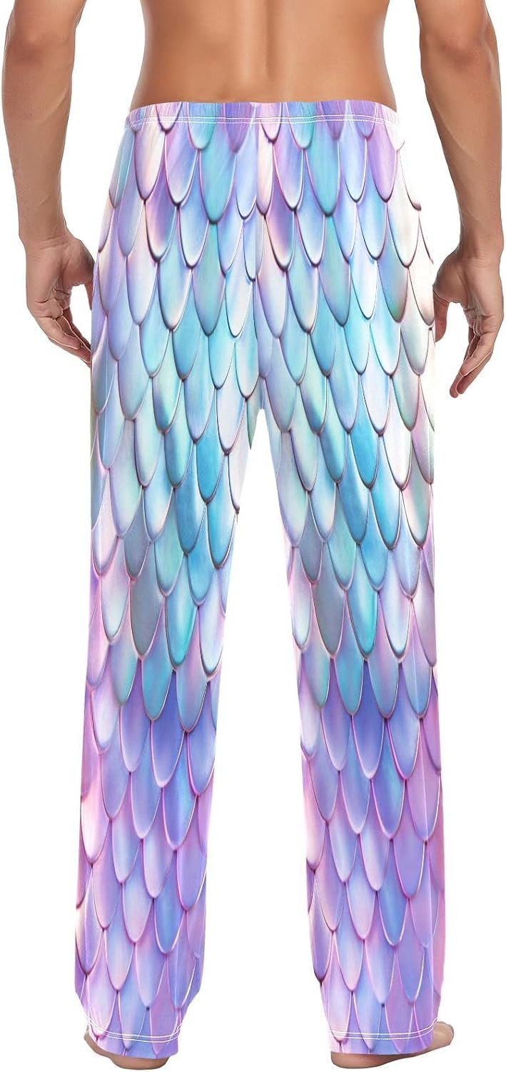 ALAZA Rainbow Mermaid Men's Pajama Pants Men Cotton Pajama Bottoms with Pockets, S