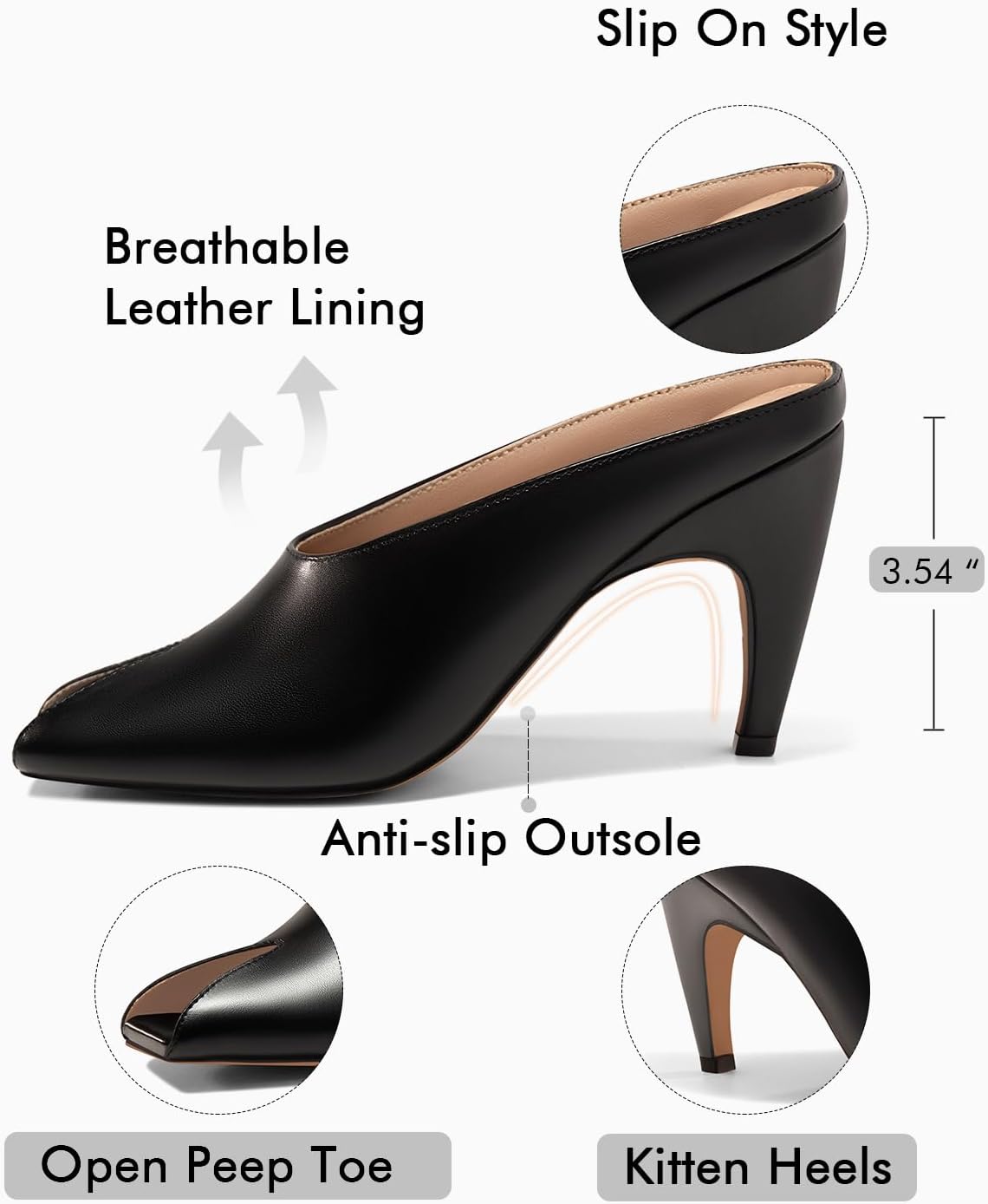 Coutgo Women's Kitten Heel Open Toe Slide Mules - Image 4