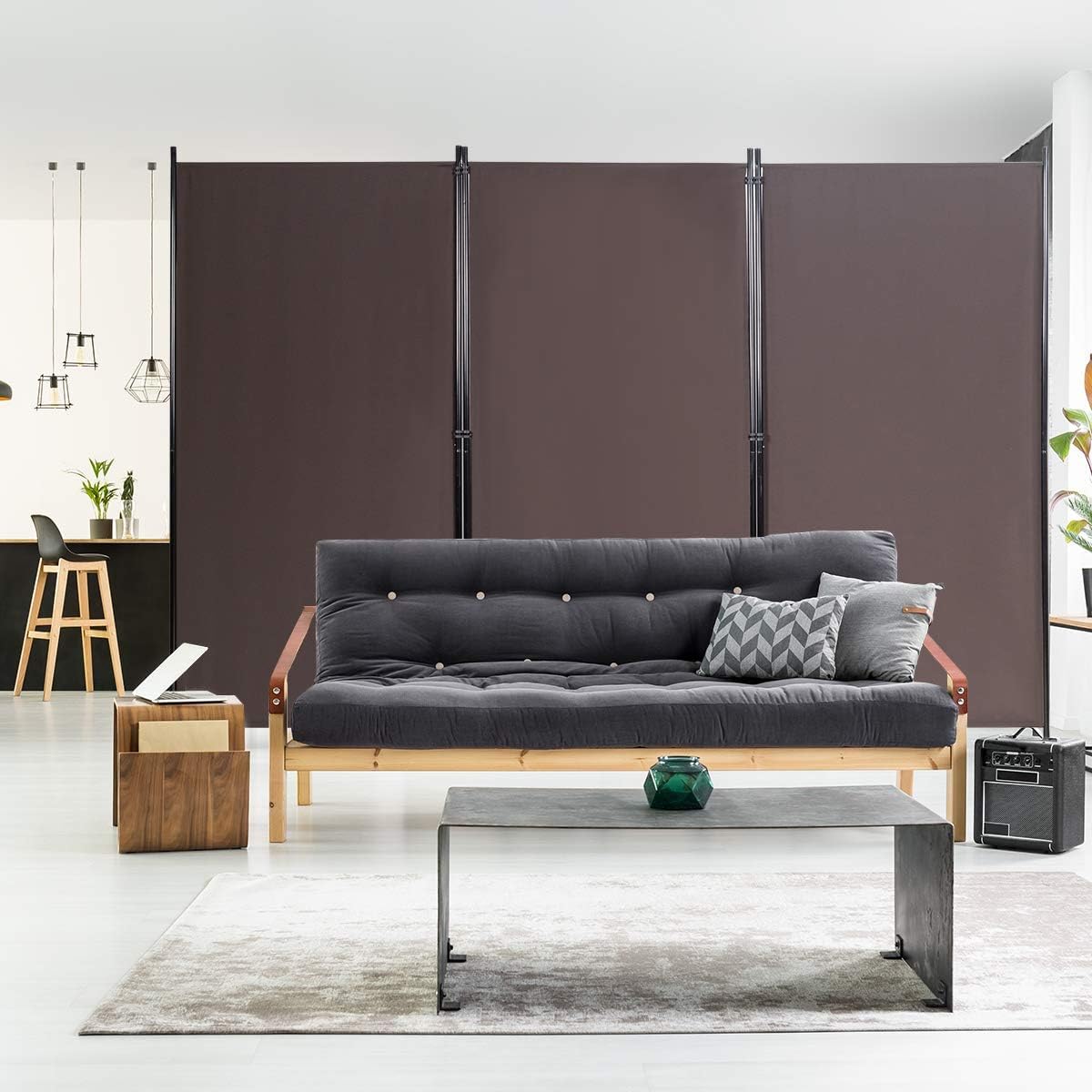 FANTASK Paravento - Divisorio pieghevole, 3 pezzi, 260 x 183 cm, divisorio da parete in metallo e poliestere, interno in poliestere, privacy Room Divider