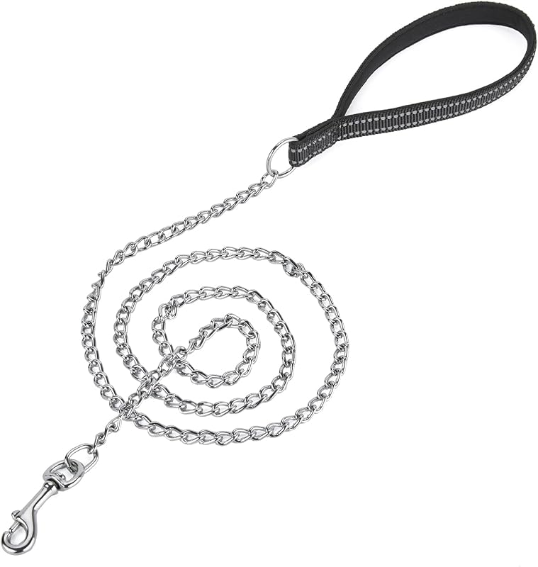 Guia de Corrente Metálica para Cães Pequenos Petiry com Alça de Nylon e Faixa Refletiva (S, Black Handle)