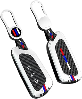Luminous Effect Key Fob Cover Case Fit for VW Golf 8 2025 Atlas Seat Leon ID.3 ID.4 GTI MK8 Skoda Octavia 2025 Passt Zinc Alloy Carbon Fiber Key Protector Accessories Silver-Short Keychain