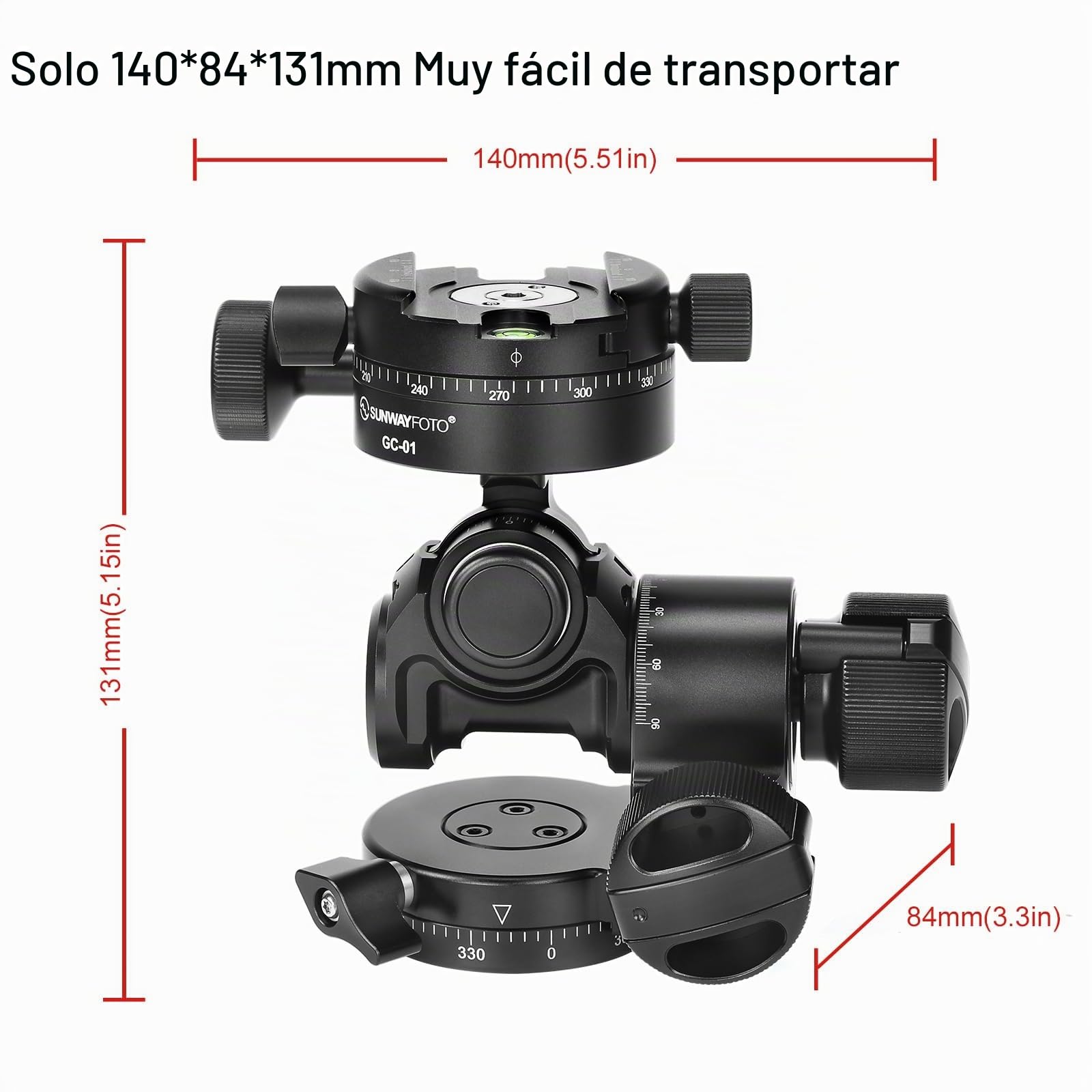 Sunwayfoto GH-PROII+ Cabezal de engranaje 3D con ajuste independiente viene con abrazadera panorámica de engranajes GC-01