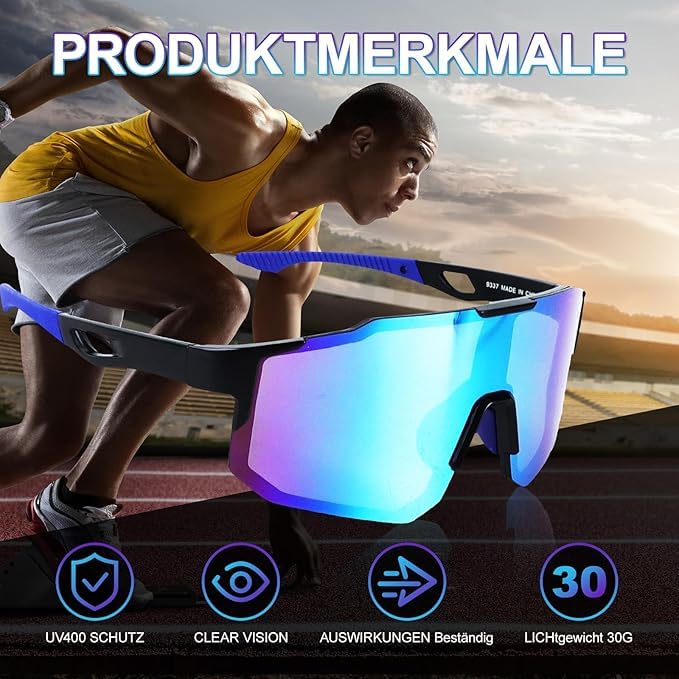 2 Pièces Lunette de Vitesse Homme et Femme Lunette Vitesse UV400 Lunettes Vitesse Homme pour Activités de Plein air Comme Le Cyclisme, La Course L'escalade La Pêche, Bleu + Orange