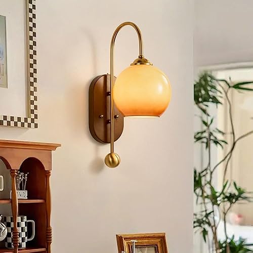 Miniatura 2 de Vintage Gold Metal Wall Sconce Glass Hardwired Wall Lamp Retro Vanity Lighting E26E27 Base for Bedroom Living Room Hallway Wall Light(A)