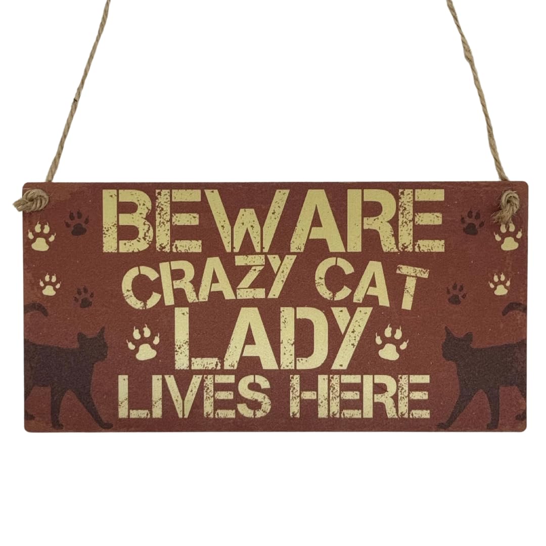 Second Ave Funny Beware Crazy Cat Lady Lives Here Wooden Hanging Rectangle Home Gift Sign Plaque