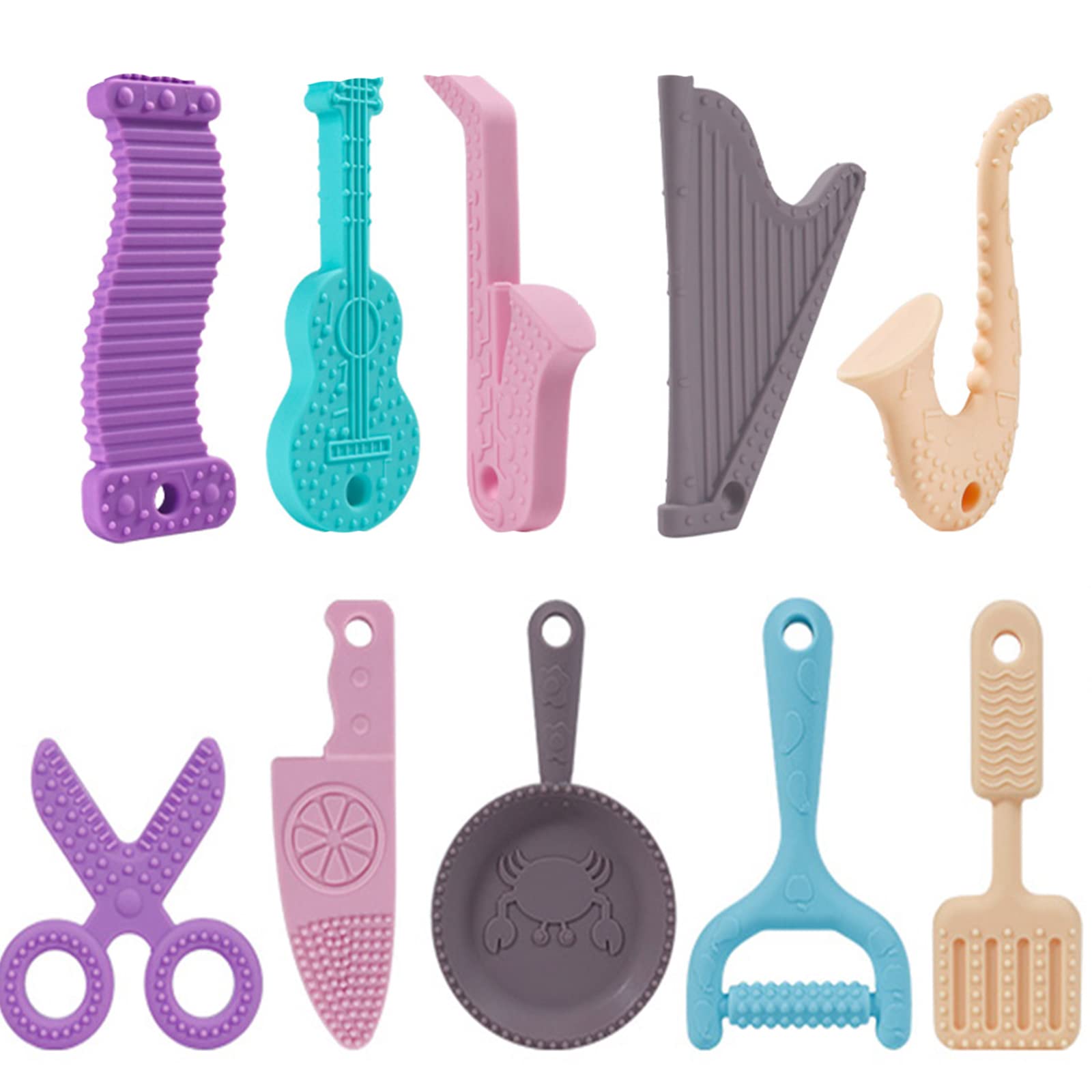 Baby Teething Toys, Soothe Babies Teething Relief Sore Gums, Silicone Soft Textured Teether for Sensory Exploration, and Teething Relief for Infant Boys and Girls - Kitchen Utensils 10 PCS