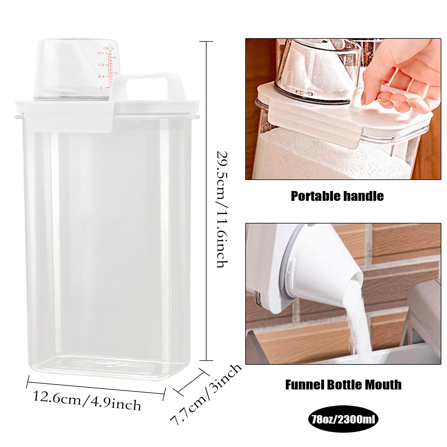 Dispensador de detergente líquido para lavandería, paquete de 4 dispensadores de jabón de lavandería de 78 onzas, soporte para detergente de lavandería con tapas para almacenamiento de lavandería,