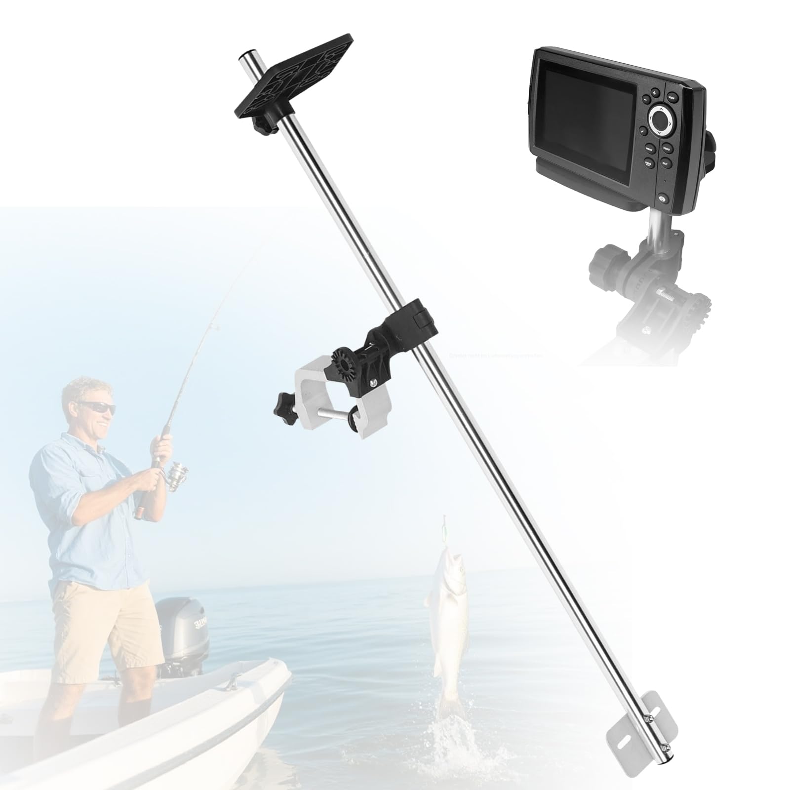 Soporte para Sonda De Pesca Giratorio 360° Aleación De Aluminio Abrazadera Ajustable Universal 80cm