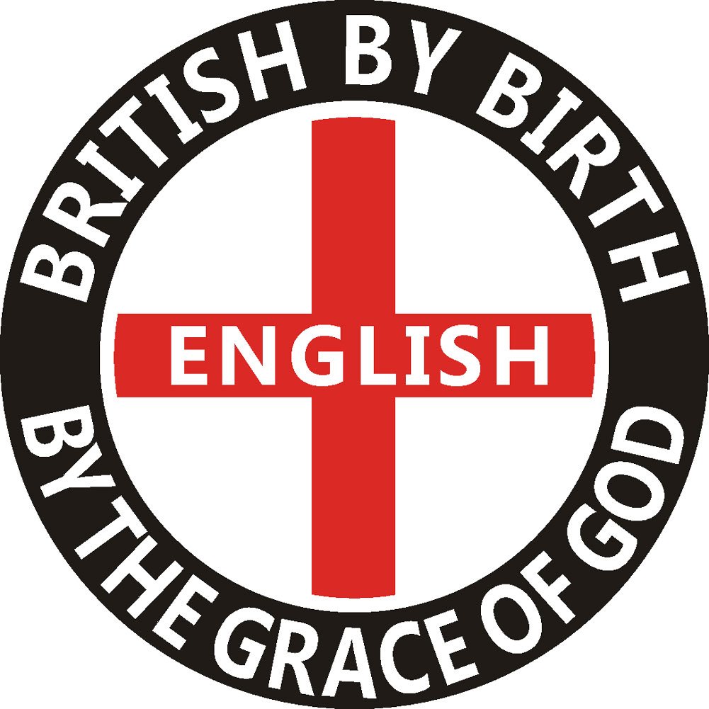 "BRITISH BY BIRTH, ENGLISH BY THE GRACE OF GOD" CAR/SCOOTER ENGLAND STICKER DECAL - Patriotic, St George, UK Seller (Large)