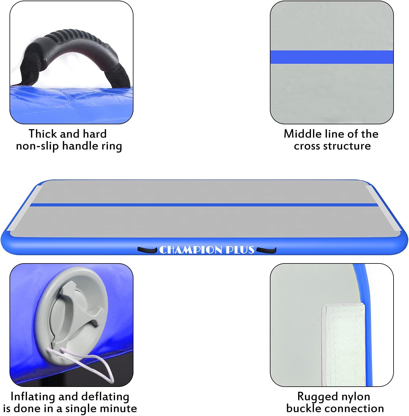 CHAMPIONPLUS Inflatable Air Tumbling Mat Gymnastics Tumble Track 4/8 inches Thickness Air Mats for Home Use/Training/Cheerleading/Water Yoga 10ft 13ft 16ft 20ft with Electric Air Pump : Sports & Outdoors