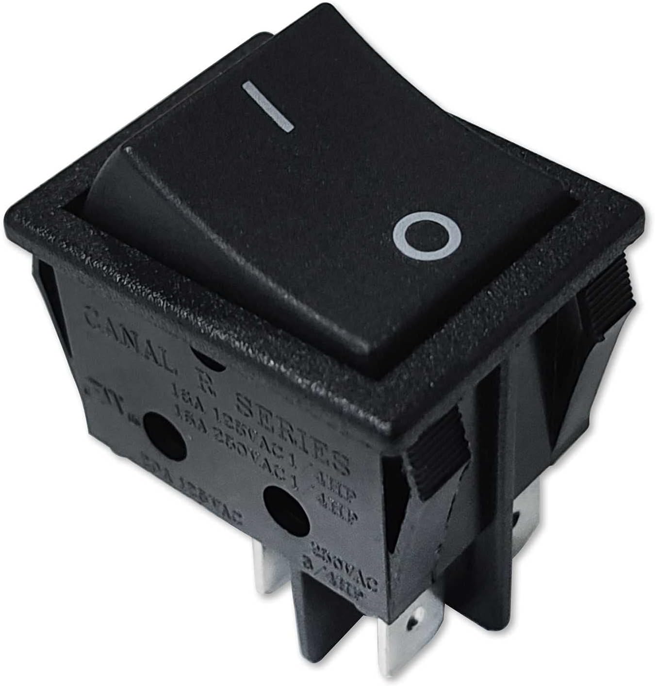 On/Off Boat Rocker Switch Canal R Series DPST 20 A 16 A 125 250VAC Replace Hongju Taiheng TH3 Defond DRH-2415-3 Replacement for A Variety Applications PA66 Black Easy Installation Durable