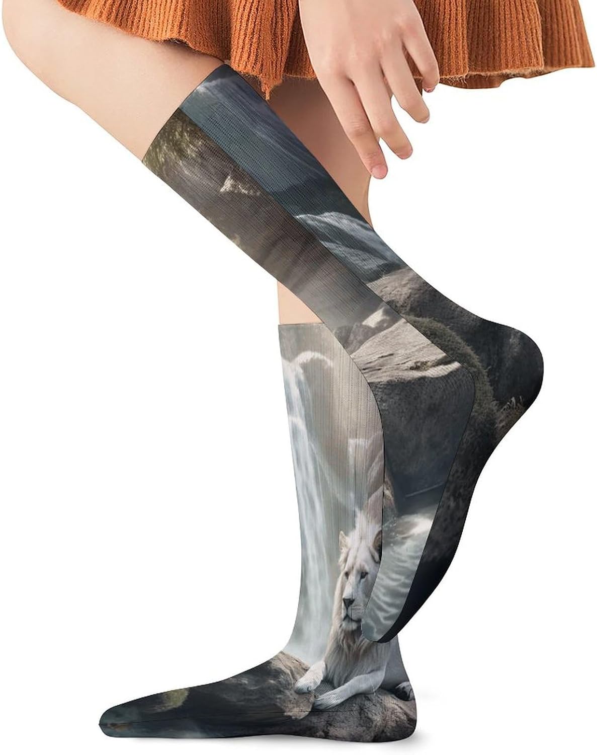 Lion on Rock Crew Socks High Stocking Thermal Socks | Tube Socks-Breathable-Moisture-Soft-wicking for Hospital Pilates Yoga for women men Grippy for office and daily walking